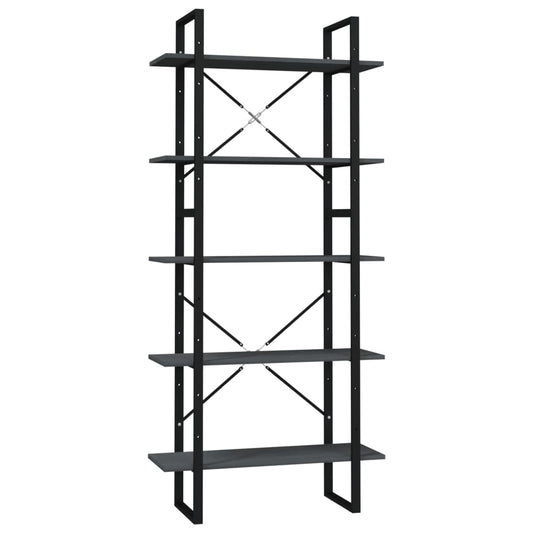 Bokhylla Grå 5 hyllplan 80x30x175 cm massiv furu