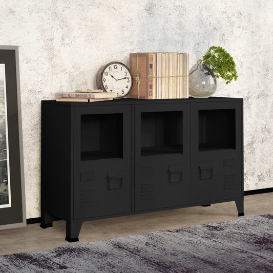 Skänk DIV. industriell Svart 105x35x62 cm metall och glas