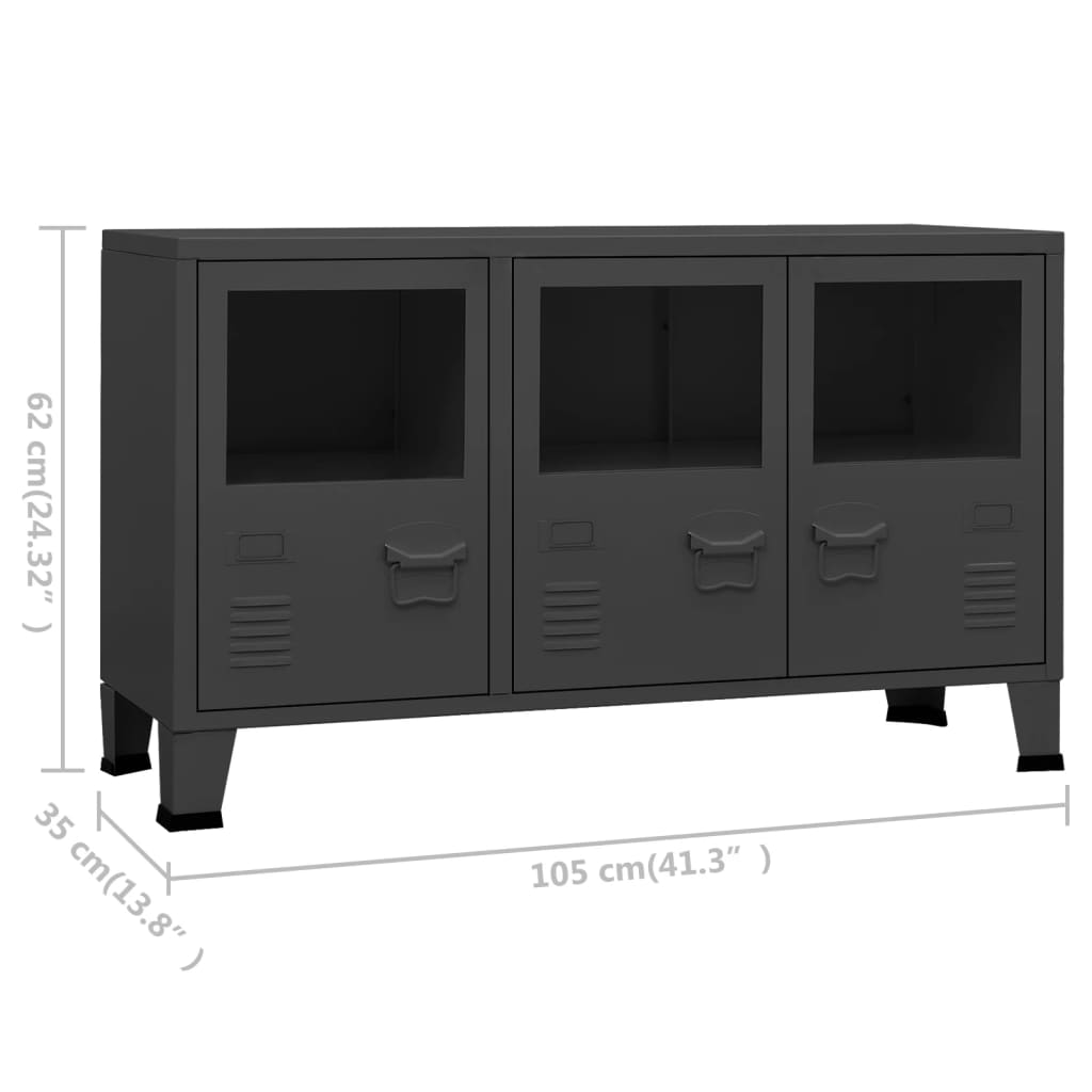 Skänk DIV. industriell antracit 105x35x62 cm metall och glas