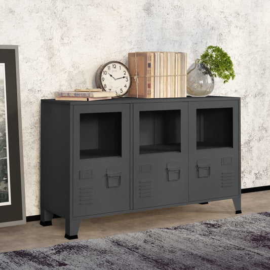 Skänk DIV. industriell antracit 105x35x62 cm metall och glas