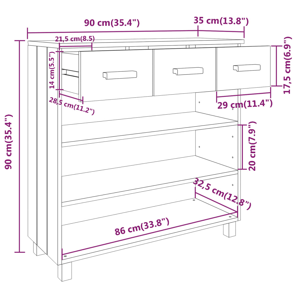 Avlastningsbord Konsollbord Grå LjusGrå HAMAR 90x35x90 cm massiv furu