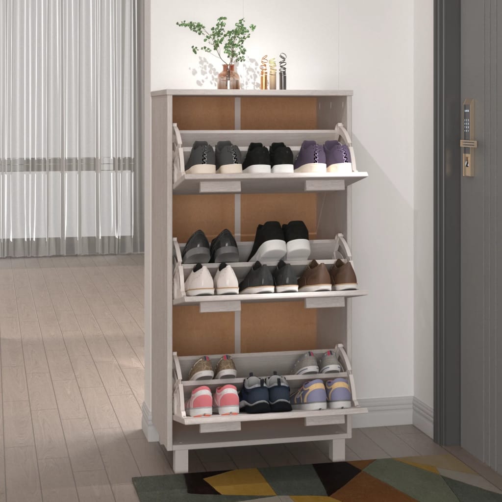 Skoställ Vit Skoskåp HAMAR 59,5x35x117 cm massiv furu