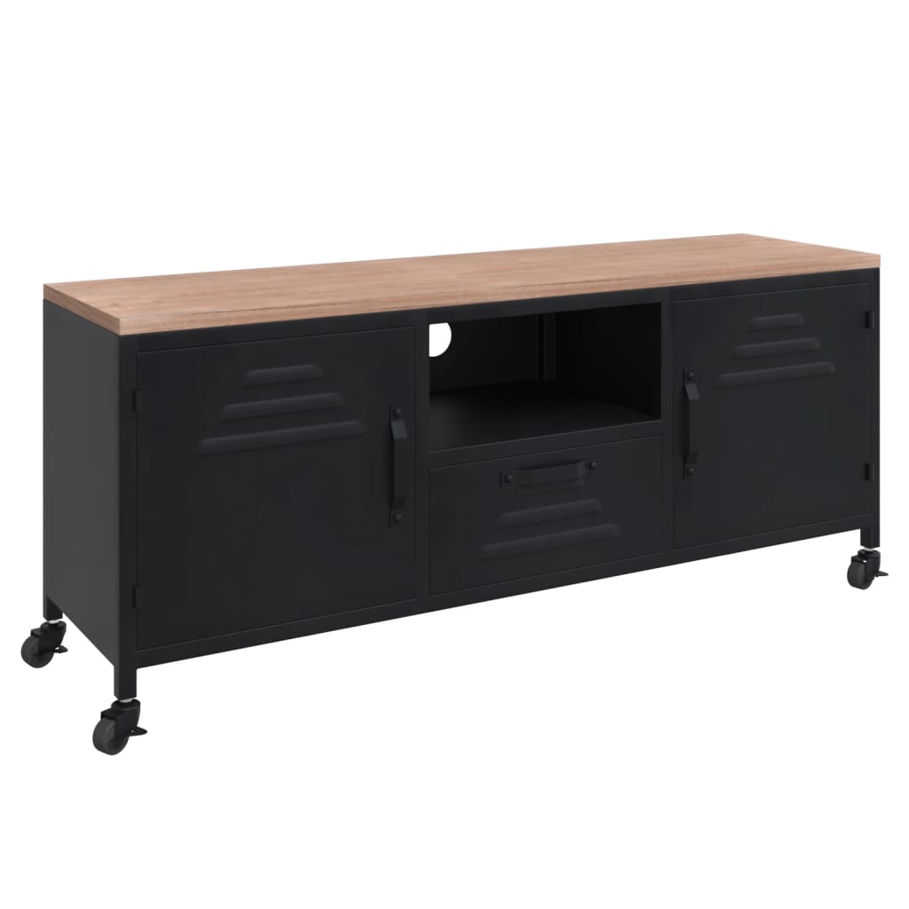 TV-Möbel Svart TV-Bänk 110x30x43 cm järn och massivt granträ