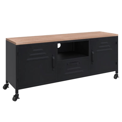 TV-Möbel Svart TV-Bänk 110x30x43 cm järn och massivt granträ