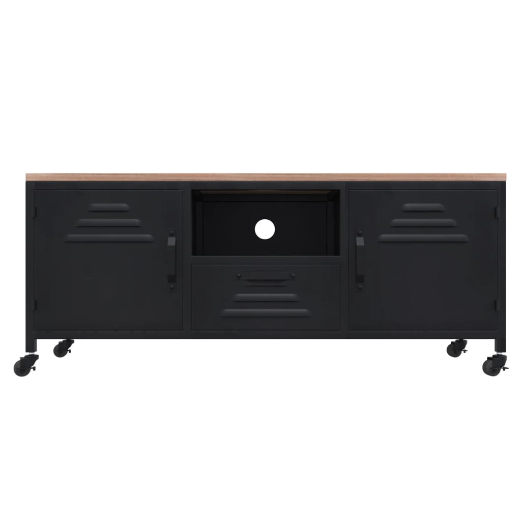 TV-Möbel Svart TV-Bänk 110x30x43 cm järn och massivt granträ