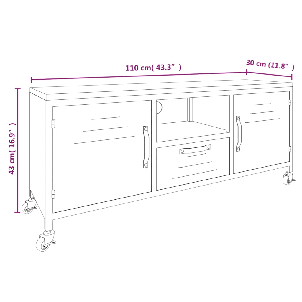 TV-Möbel Svart TV-Bänk 110x30x43 cm järn och massivt granträ