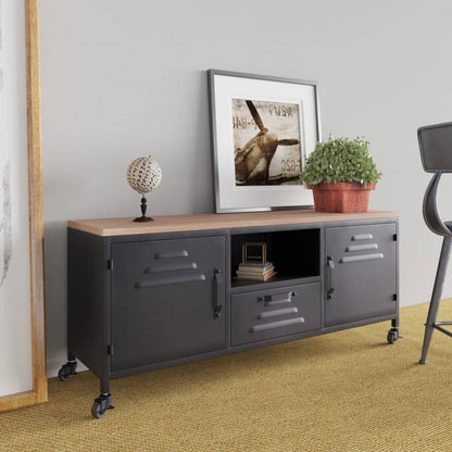 TV-Möbel Svart TV-Bänk 110x30x43 cm järn och massivt granträ