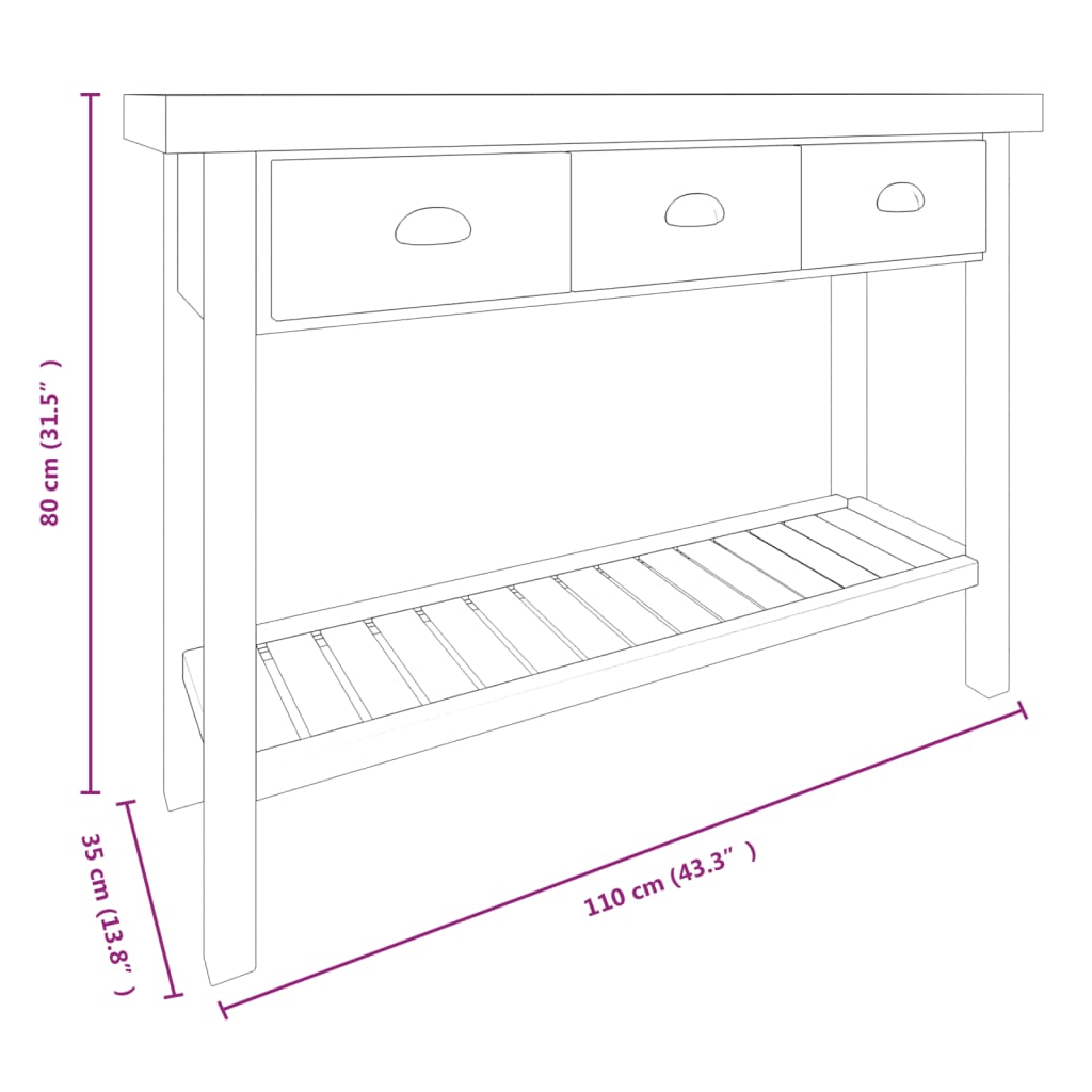 Avlastningsbord Konsollbord Trä 110x35x80 cm massivt granträ