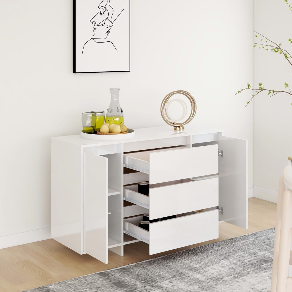 Skänk Högglans Vit med 3 lådor 120x41x75 cm