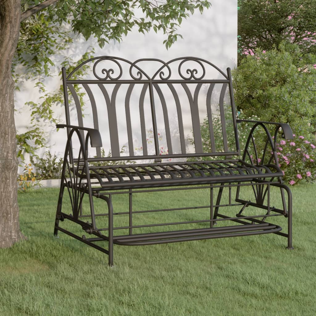 Trädgårdsbänk Metall 2-sits 114 cm Svart stål