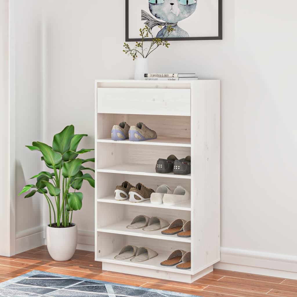 Skoställ Vit Skoskåp 60x34x105 cm massiv furu