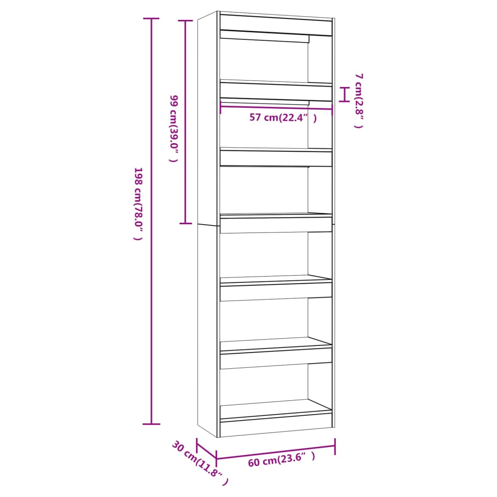 Bokhylla Sonoma Ek Rumsavdelare 60x30x198 cm