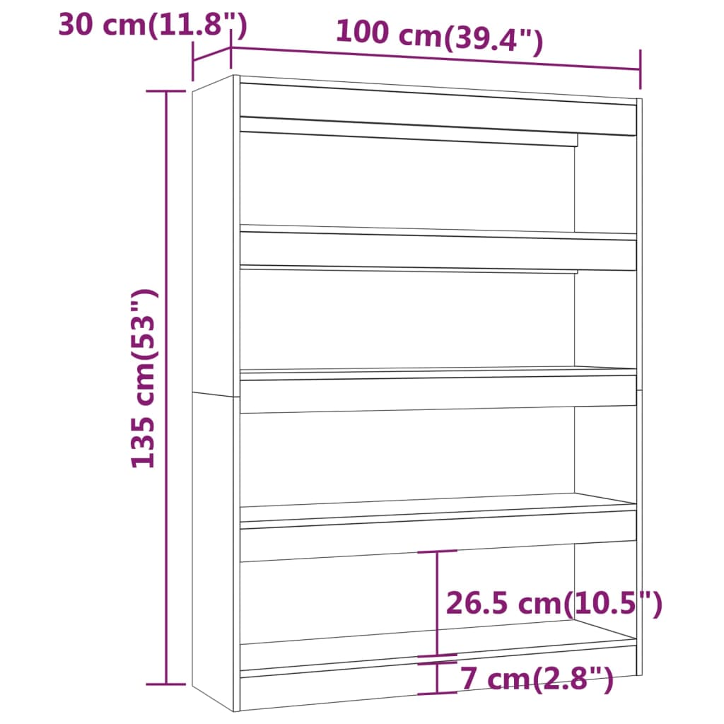 Bokhylla Sonoma Ek Rumsavdelare 100x30x135 cm