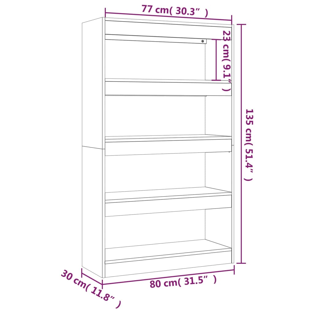 Bokhylla Brun Ek 80x30x135 cm