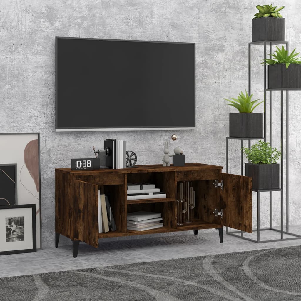 TV-Möbel Rökfärgad Ek TV-Bänk med metallben 103,5x35x50 cm