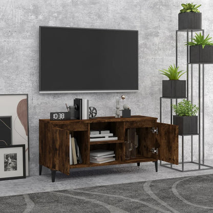 TV-Möbel Rökfärgad Ek TV-Bänk med metallben 103,5x35x50 cm