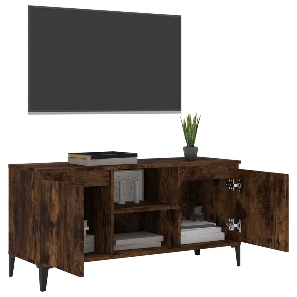 TV-Möbel Rökfärgad Ek TV-Bänk med metallben 103,5x35x50 cm