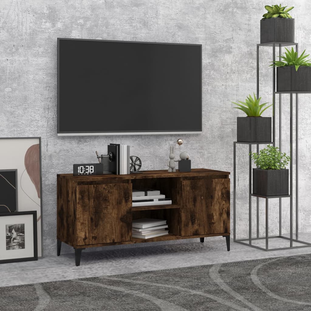TV-Möbel Rökfärgad Ek TV-Bänk med metallben 103,5x35x50 cm