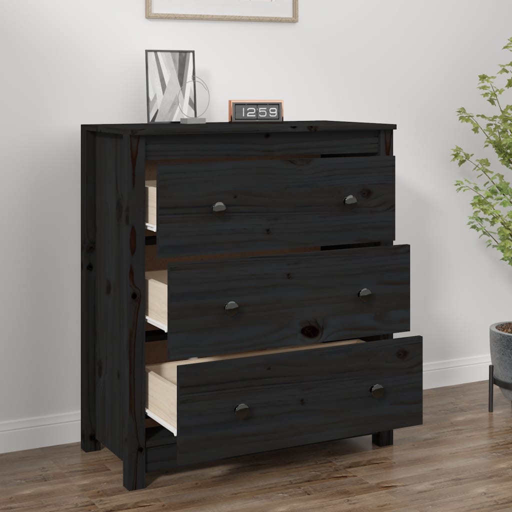 Skänk svart 70x35x80 cm massiv furu