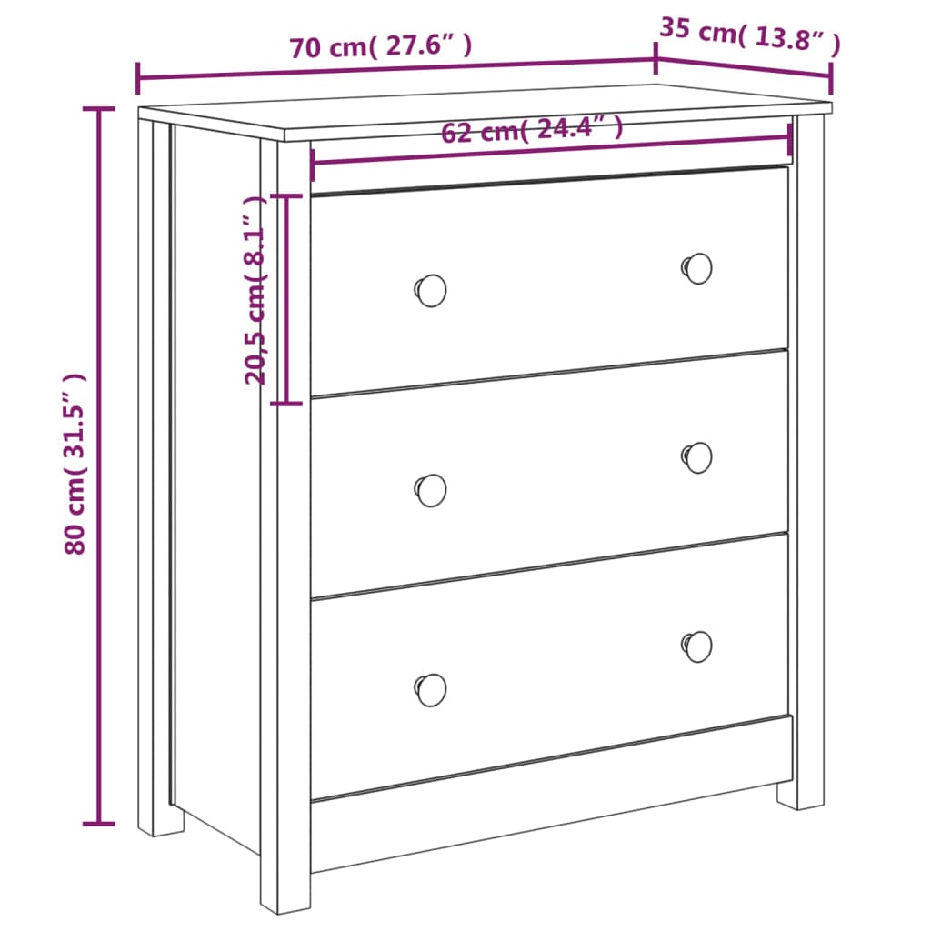 Skänk svart 70x35x80 cm massiv furu