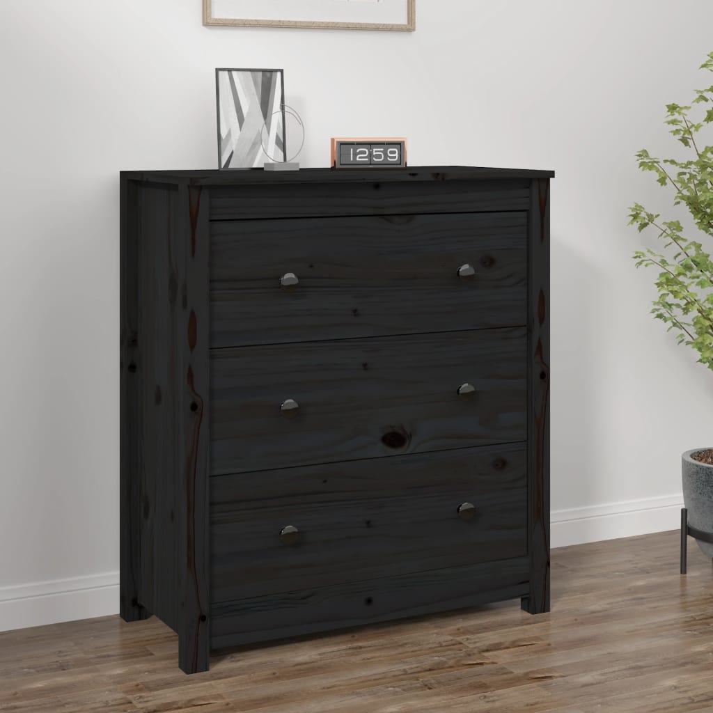 Skänk svart 70x35x80 cm massiv furu