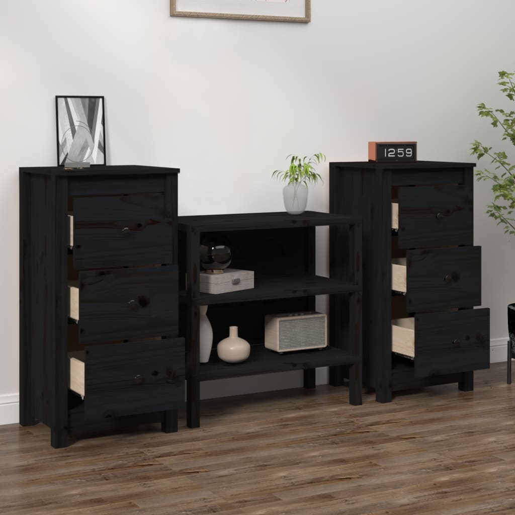 Skänk svart 2 st 40x35x80 cm massiv furu