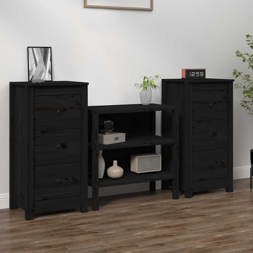 Skänk svart 2 st 40x35x80 cm massiv furu