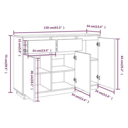 Skänk Vit 110x34x75 cm massiv furu
