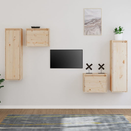 Tv-bänk 4 st massiv furu