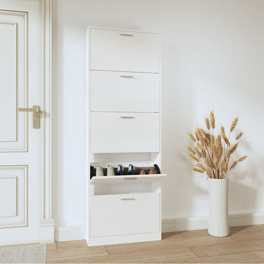 Skoställ Högglans Vit Skoskåp 59x17x169 cm