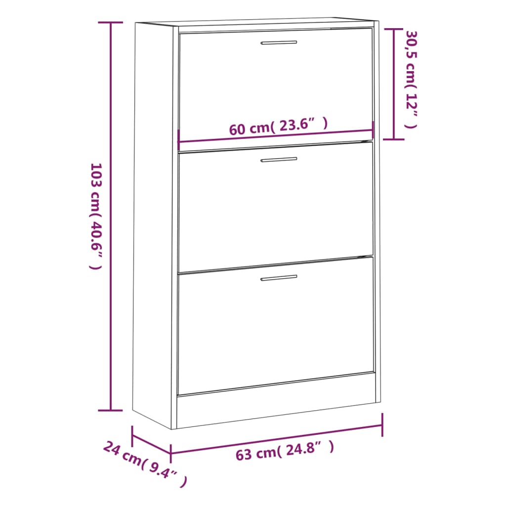 Skoställ Sonoma Ek Skohylla 63x24x103 cm