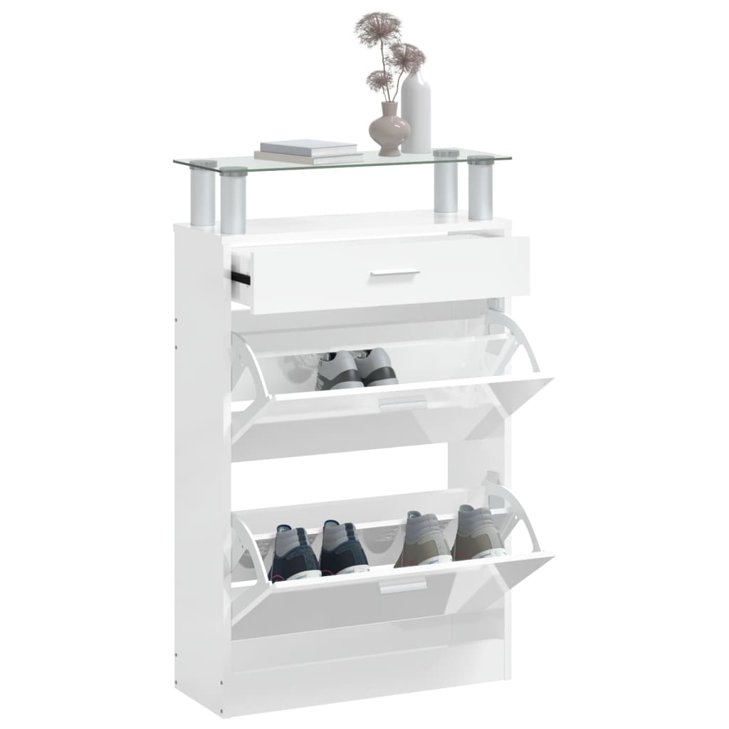 Skoställ Högglans Vit Skoskåp 63x24x104 cm