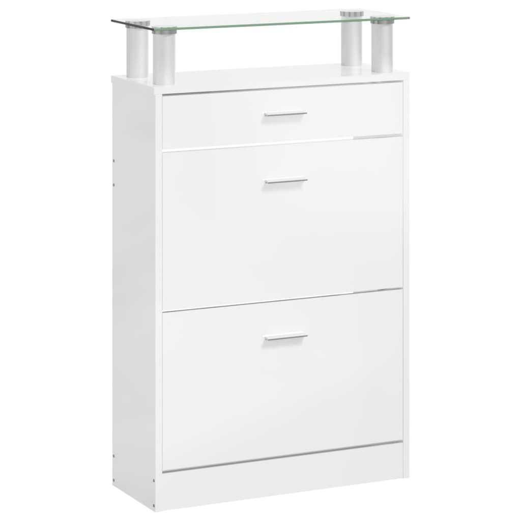 Skoställ Högglans Vit Skoskåp 63x24x104 cm