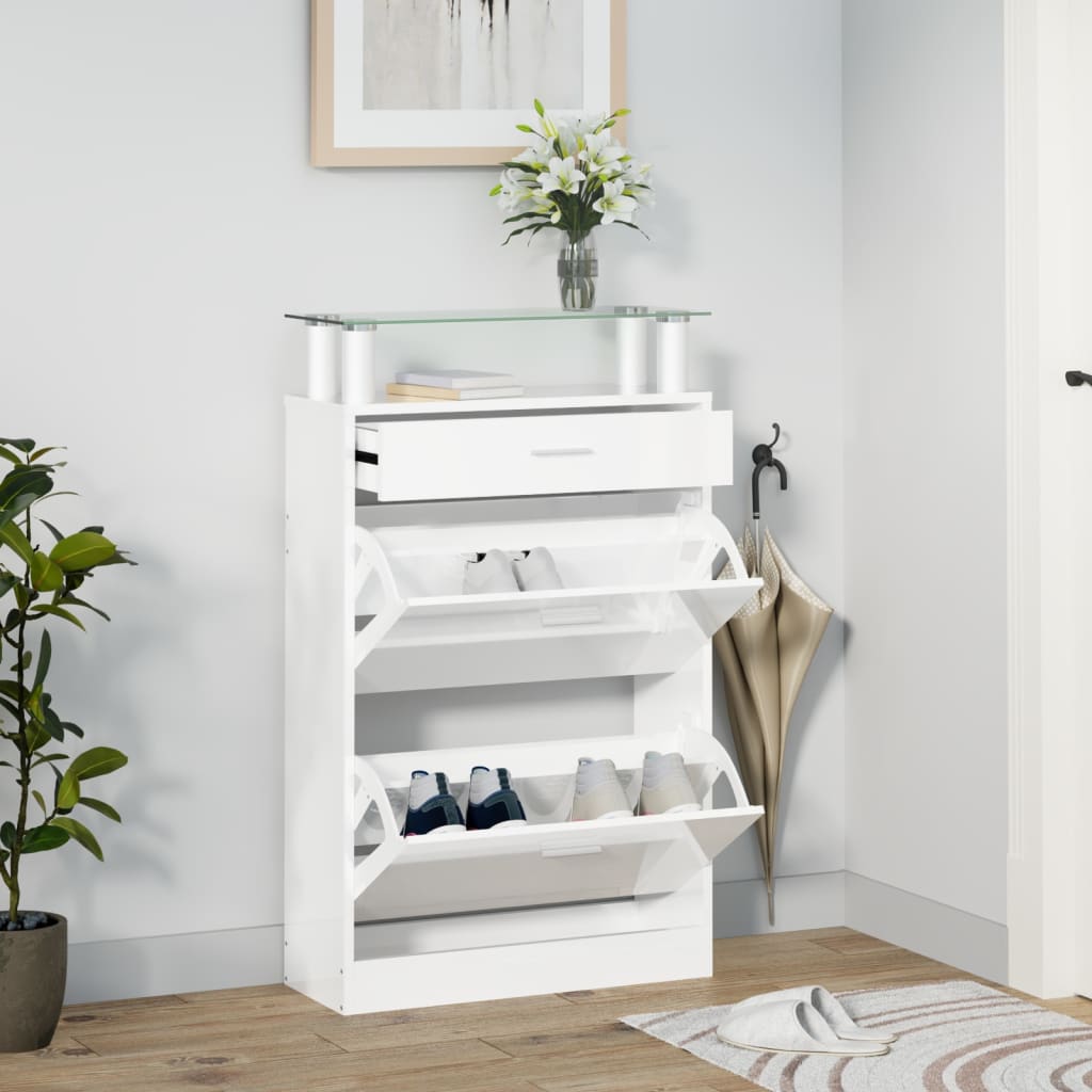 Skoställ Högglans Vit Skoskåp 63x24x104 cm