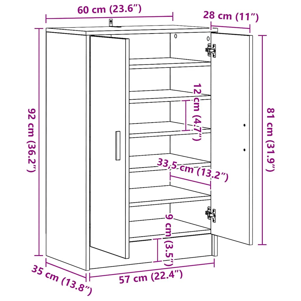Skoställ Rökfärgad Ek 60x35x92 cm