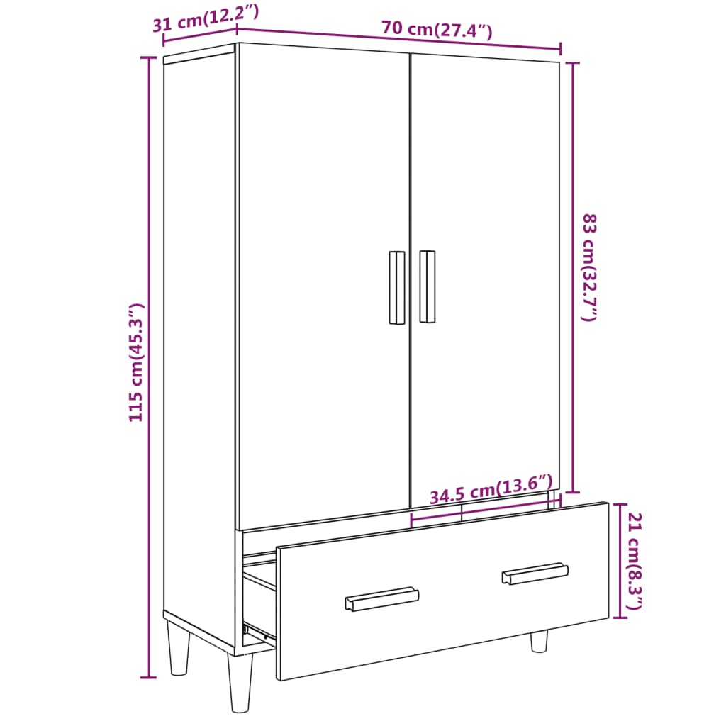 Skåp Sonoma Ek 70x31x115 cm