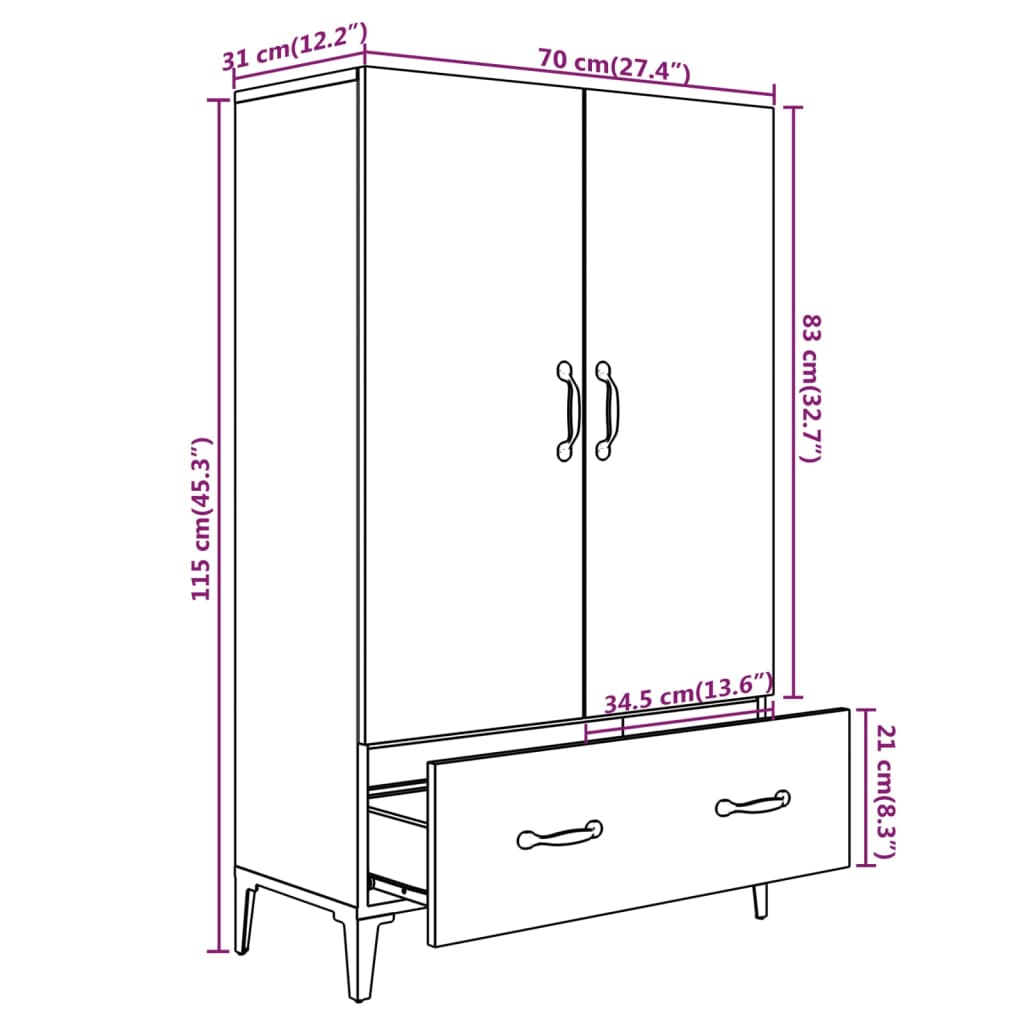 Skåp Sonoma Ek 70x31x115 cm