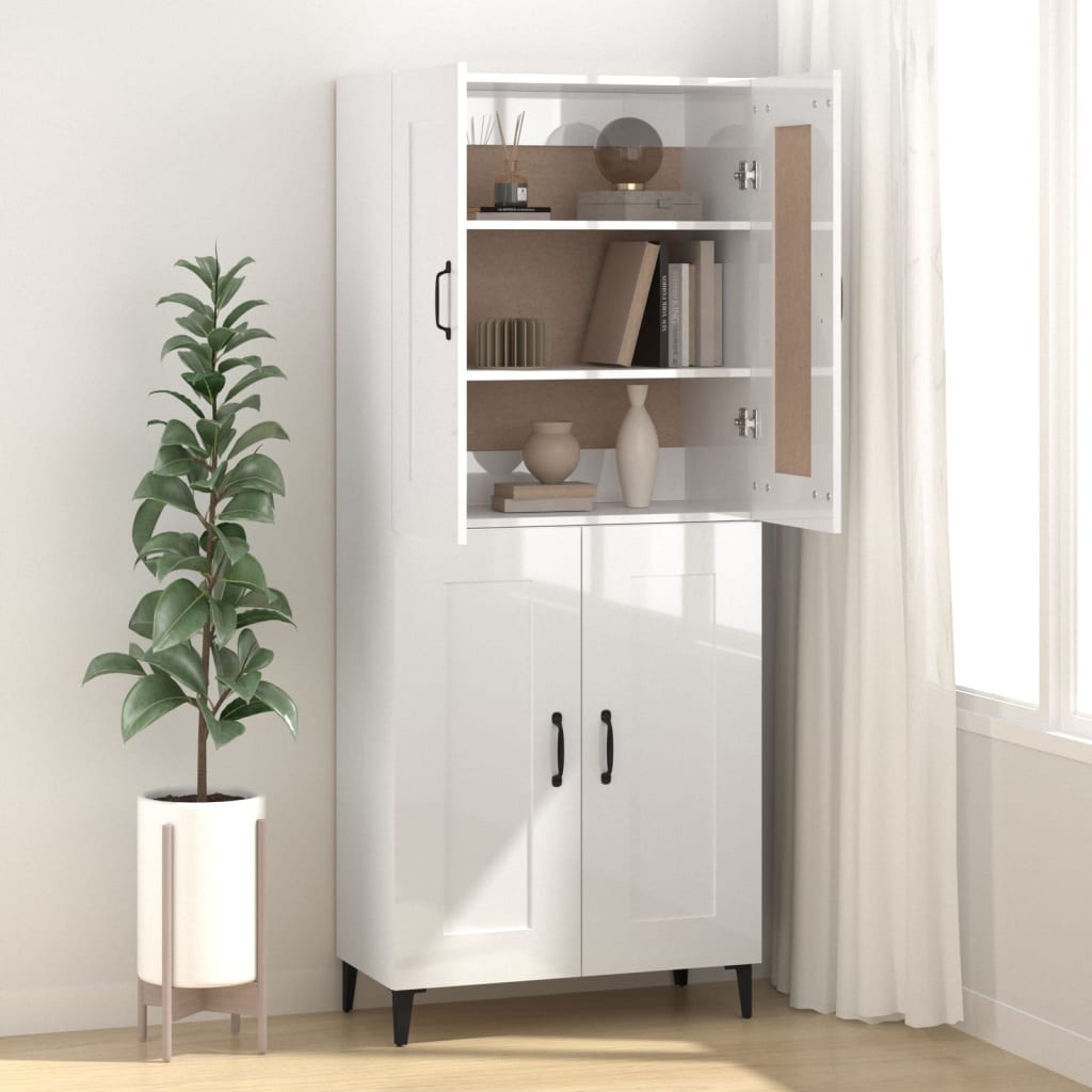 Skänk vit högglans 69,5x34x90 cm konstruerat trä