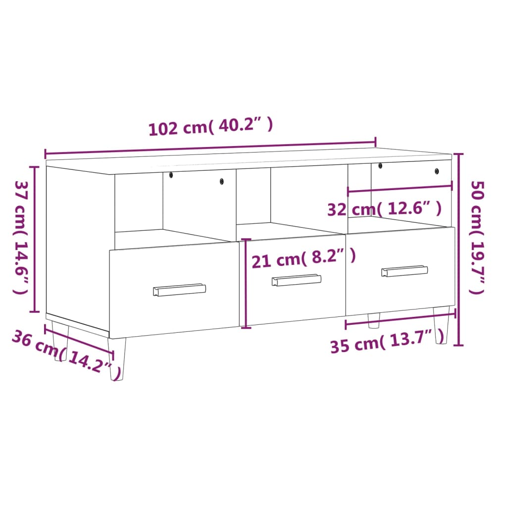 TV-Möbel Högglans Vit TV-Bänk 102x36x50 cm