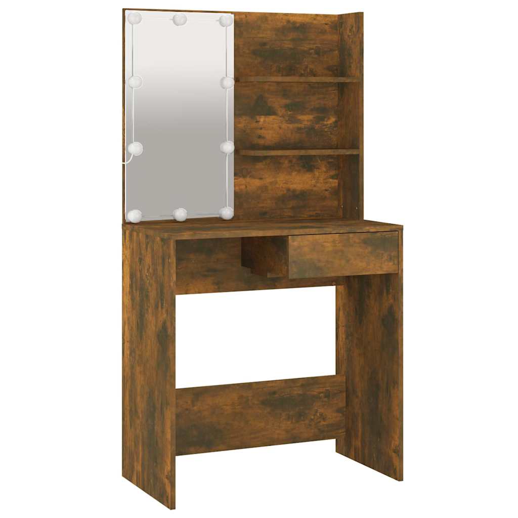 Sminkbord med LED brun ek 74,5x40x141 cm