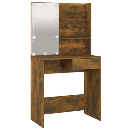 Sminkbord med LED brun ek 74,5x40x141 cm