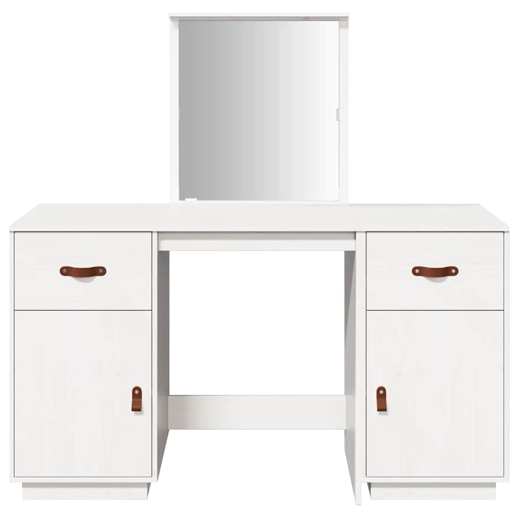 Sminkbord med spegel vit massiv furu