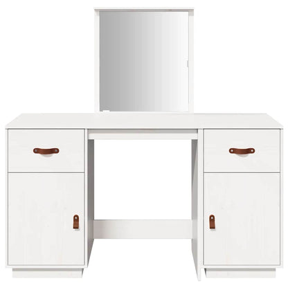 Sminkbord med spegel vit massiv furu