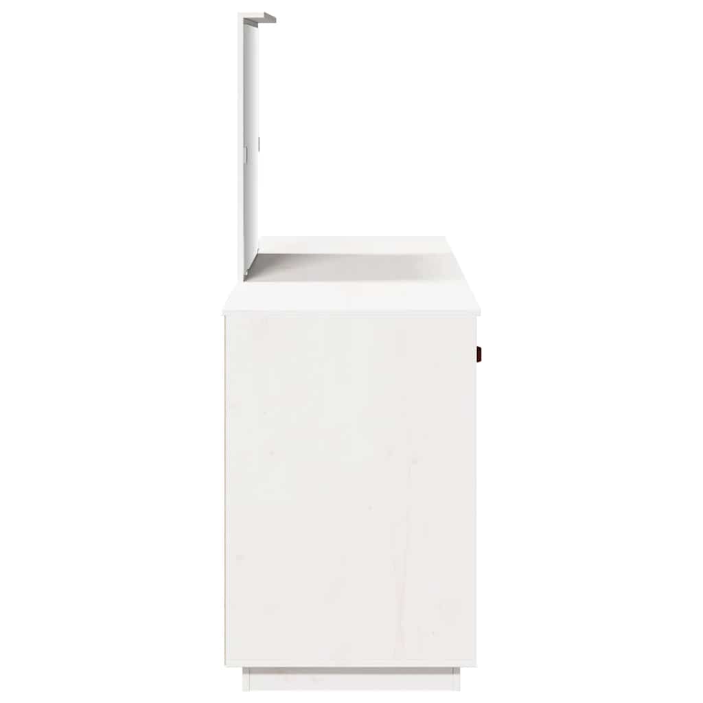 Sminkbord med spegel vit massiv furu