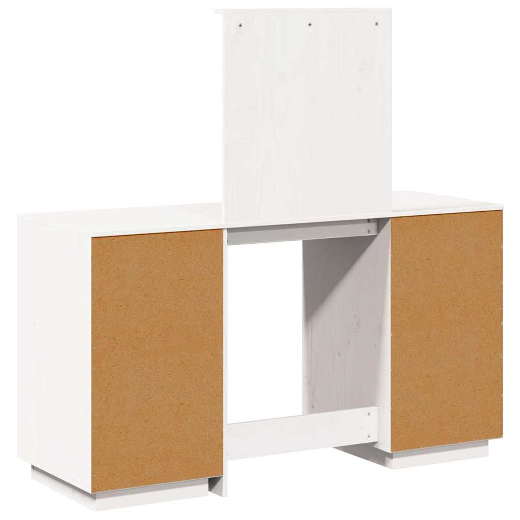 Sminkbord med spegel vit massiv furu