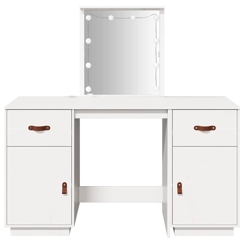 Sminkbord med spegel LED vit massiv furu