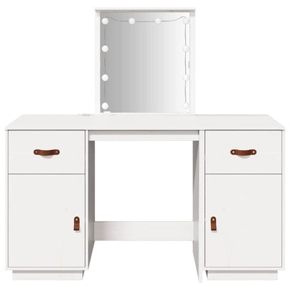 Sminkbord med spegel LED vit massiv furu