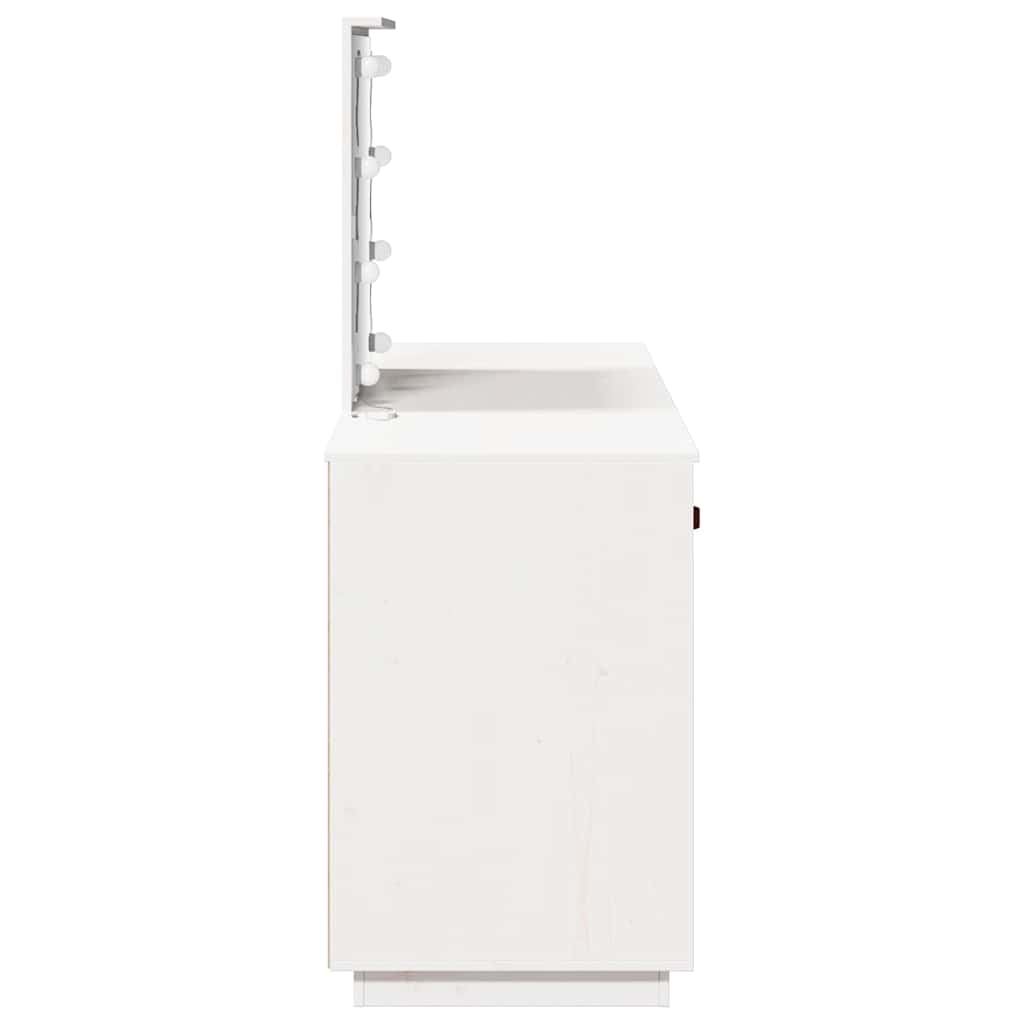 Sminkbord med spegel LED vit massiv furu