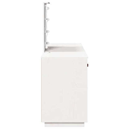 Sminkbord med spegel LED vit massiv furu