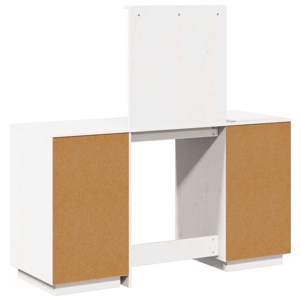 Sminkbord med spegel LED vit massiv furu